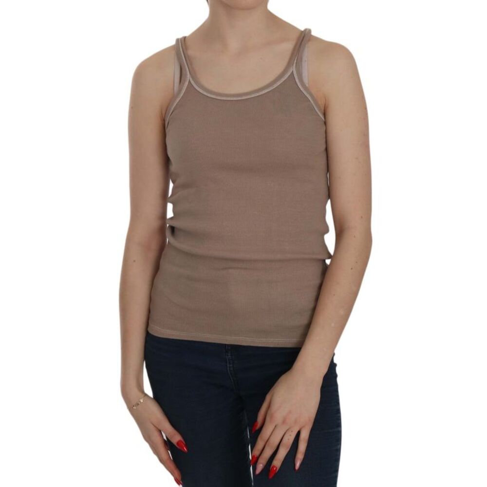 PINK MEMORIES Brown Sleeveless Spaghetti Strap Tank Women's Blouse